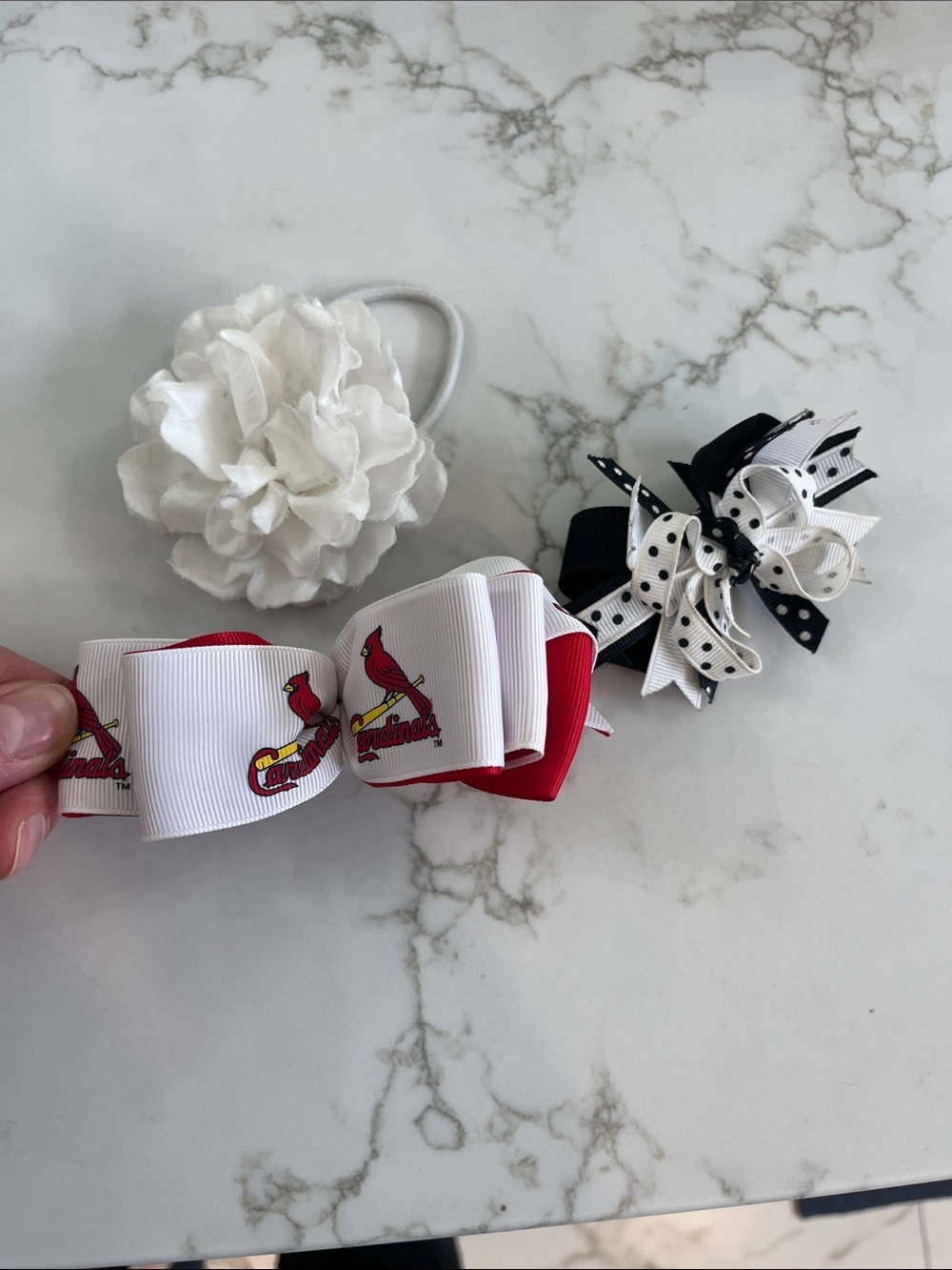 St. Louis Cardinals Ribbon Hair Bow - White & Red
